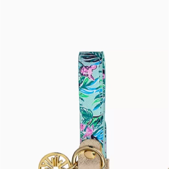 Lilly Pulitzer Dog Collar Seasalt Blue Barking Up The Palm Tree Print Gold Charm - Picture 3 of 3